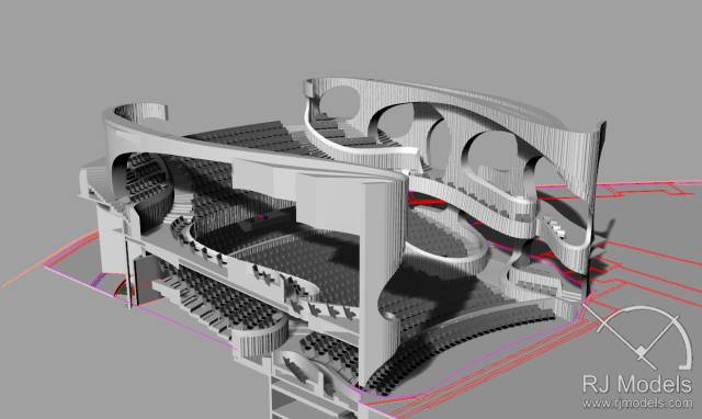 戲曲中心建筑模型的大小為1230mm X 830mm X 590mm ，歷時1個月制成。戲曲中心的外觀別樹一格，糅合了傳統(tǒng)與現(xiàn)代元素，整體屬于流線型設(shè)計，外觀如同舞臺簾幕一般。從建筑模型的設(shè)計中觀看，▲戲曲中心的結(jié)構(gòu)為流線外型和內(nèi)部空間， 呈現(xiàn)出「氣」的概念。。